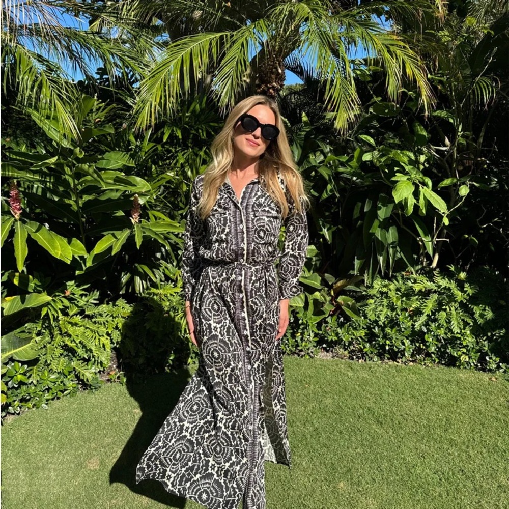 Omika Palma Black & White Printed Maxi Shirt Dress - Women